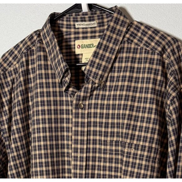 Gander Mountain Mens Plaid Button Front Top 2XL Blue/Brown Wrinkle Resistant - Picture 3 of 12
